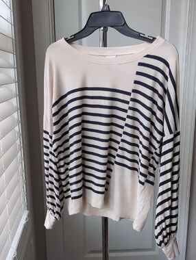 Cabi XS Black And Cream Striped Blouse